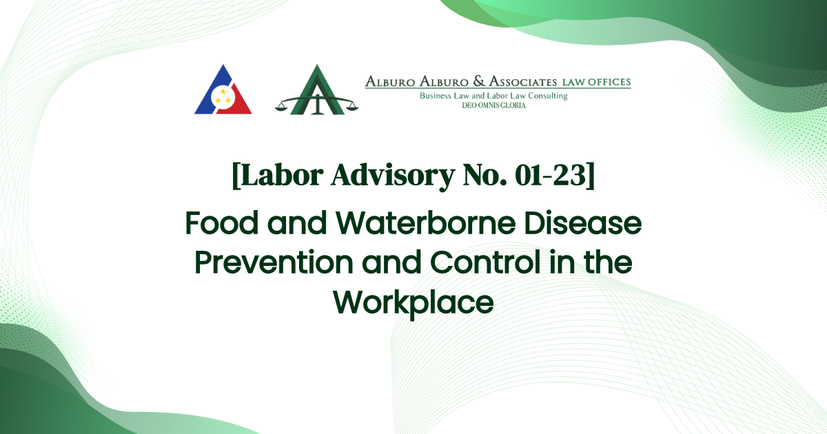 [Labor Advisory No. 01-23] Food and Waterborne Disease Prevention and Control in the Workplace