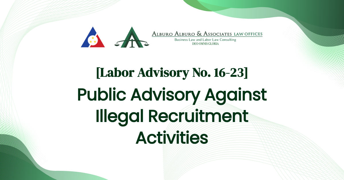 [Labor Advisory No. 16-23] Public Advisory Against Illegal Recruitment Activities