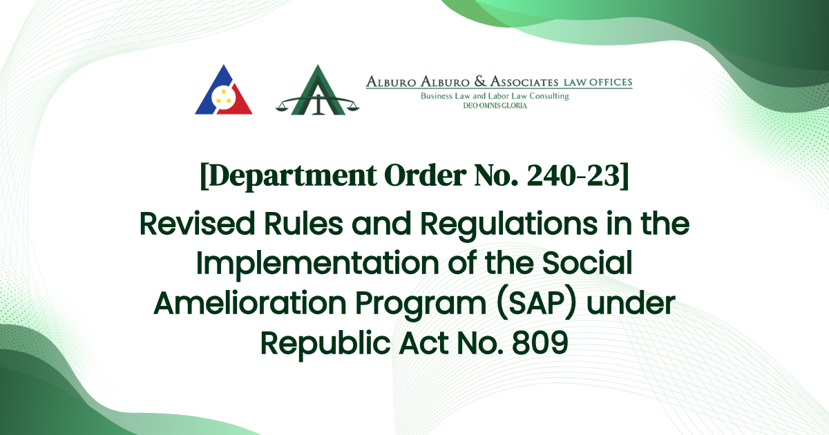 [Department Order No. 240-23] Revised Rules and Regulations in the Implementation of the Social Amelioration Program (SAP) under Republic Act No. 809