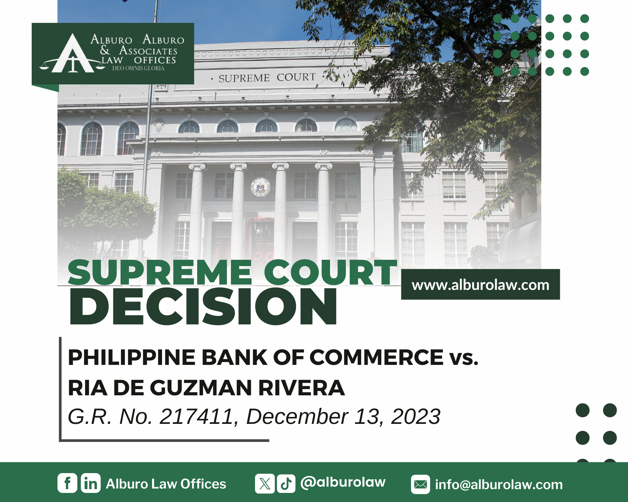 PHILIPPINE BANK OF COMMERCE vs. RIA DE GUZMAN RIVERA (G.R. No. 217411, December 13, 2023)