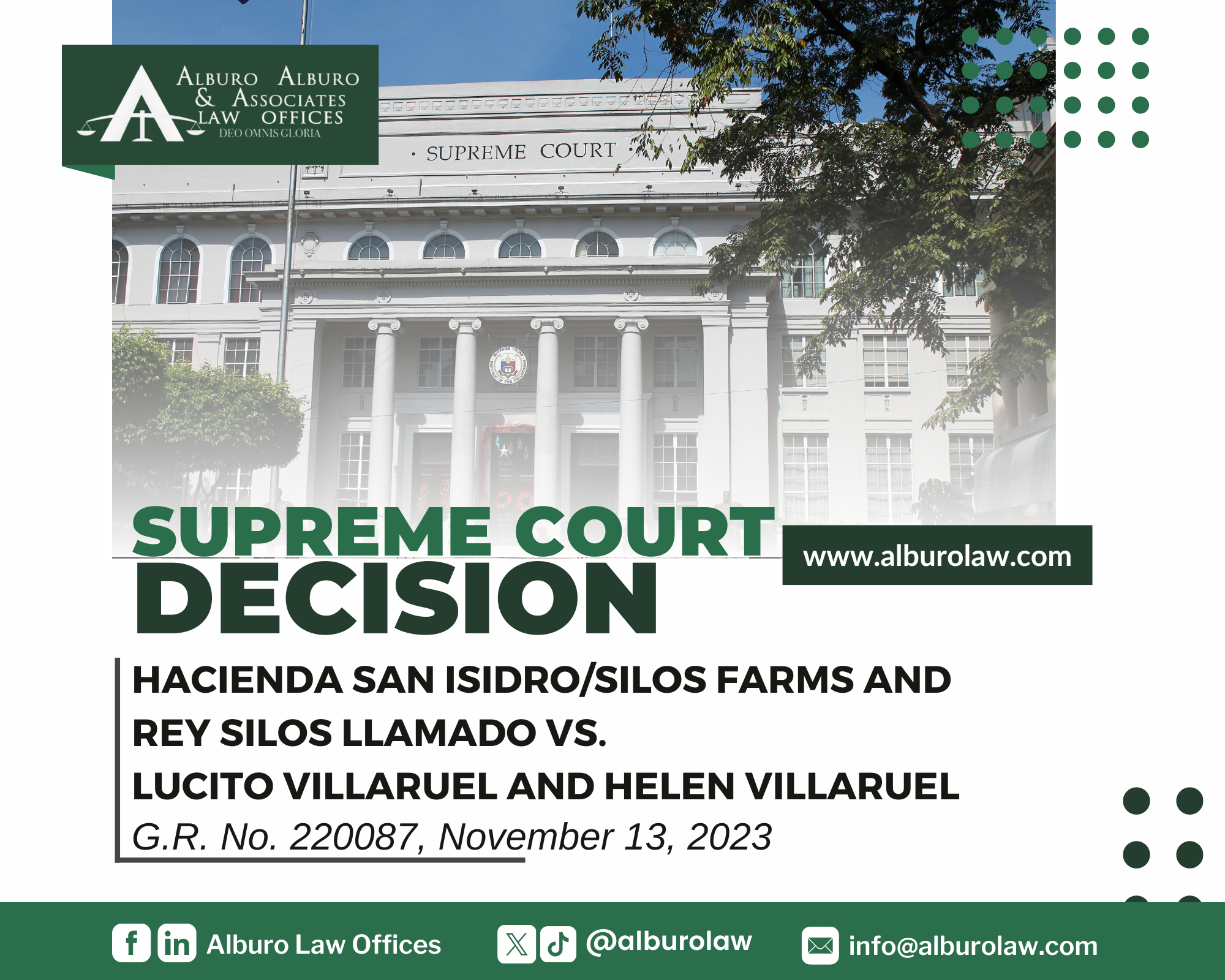 Hacienda San Isidro/Silos Farms and Rey Silos Llamado vs. Lucito Villaruel and Helen Villaruel (G.R. No. 220087, November 13, 2023)