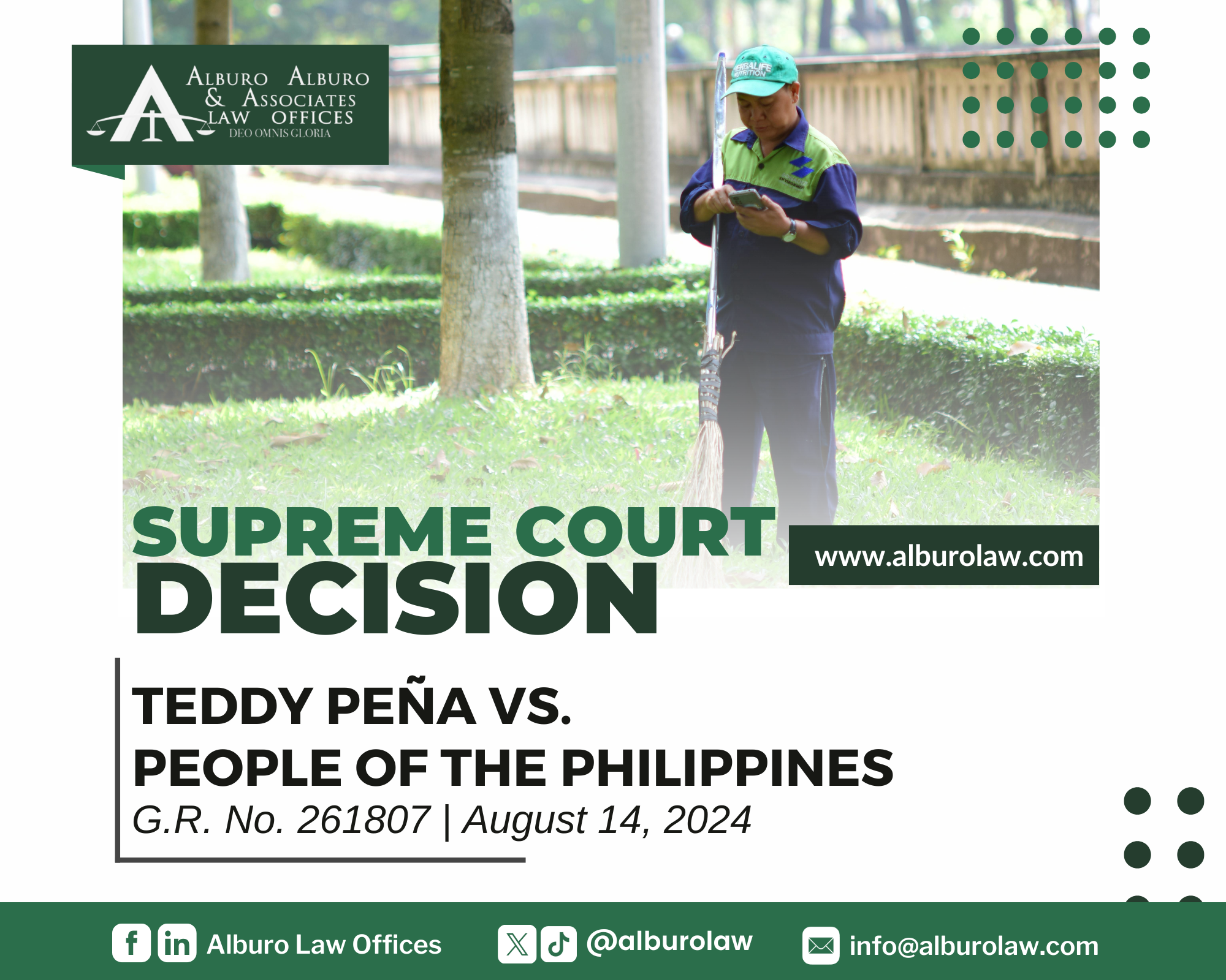 The Supreme Court decides: Under Republic Act No. 11362 also known as the Community Service Act, the court may, in its discretion, and lieu of service in jail, require that the penalties of arresto menor and arresto mayor be served by the defendant by rendering community service in the place where the crime was committed, and under such terms as the court shall determine, taking into consideration the gravity of the offense and the circumstances of the case.