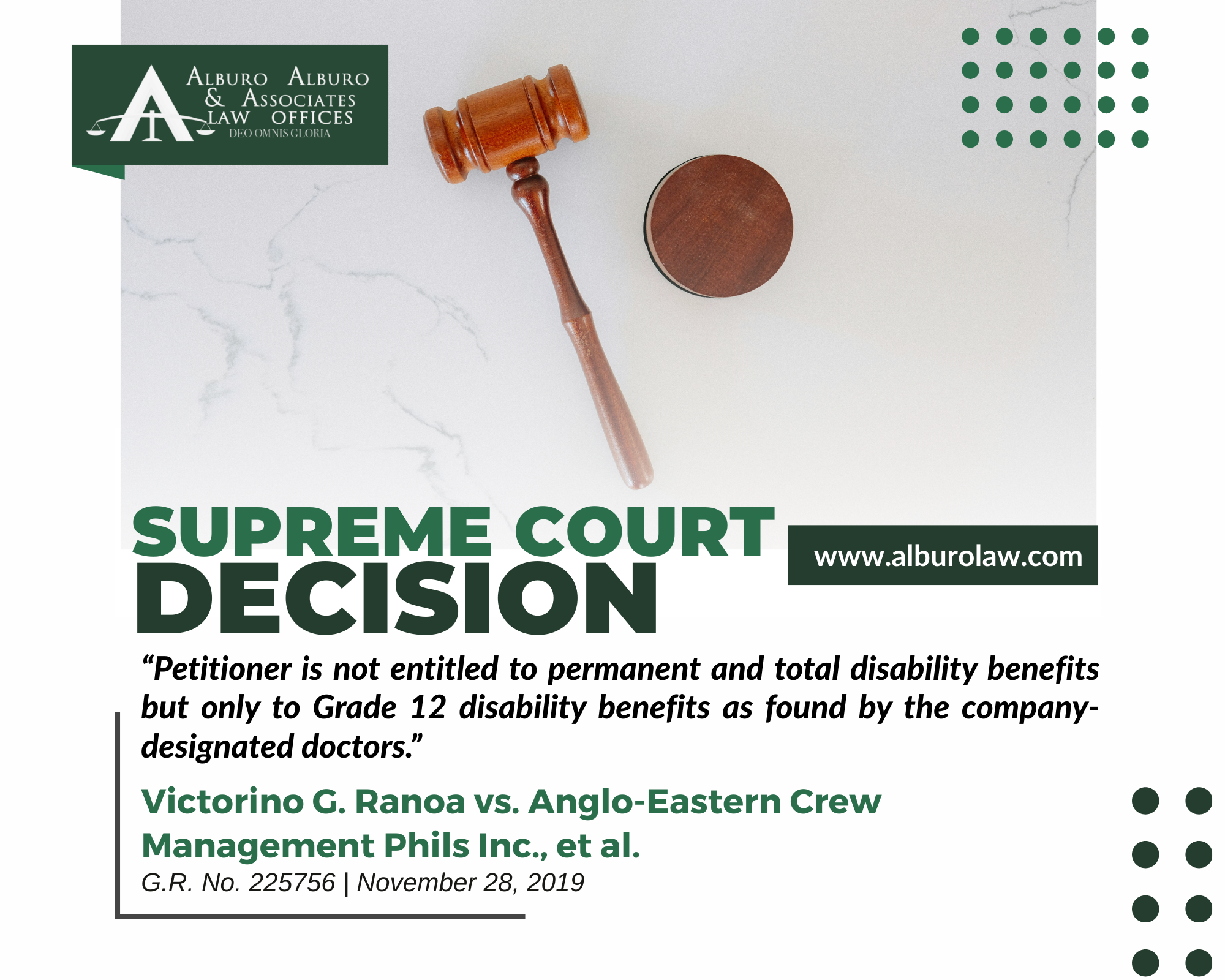 The Supreme Court Decides: Petitioner is not entitled to permanent and total disability benefits but only to Grade 12 disability benefits as found by the company-designated doctors