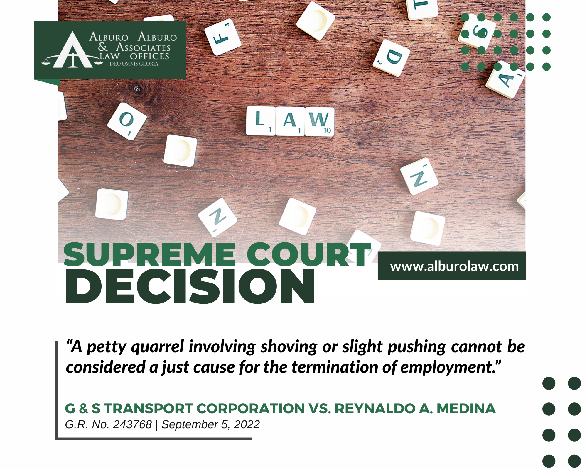 The Supreme Court Decides: A petty quarrel involving shoving or slight pushing cannot be considered a just cause for the termination of employment.